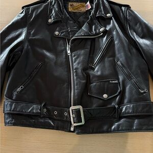 Schott NYC Vintage Black Leather Men’s Size 46 Biker Jacket - Rare!
